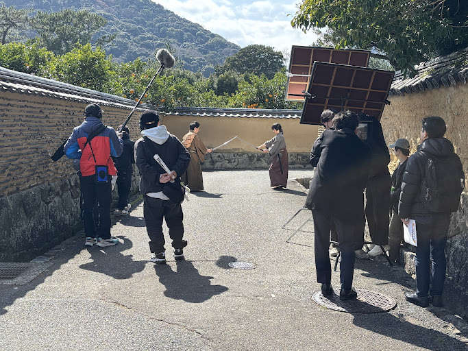 武士の立ち回りシーンのCM撮影